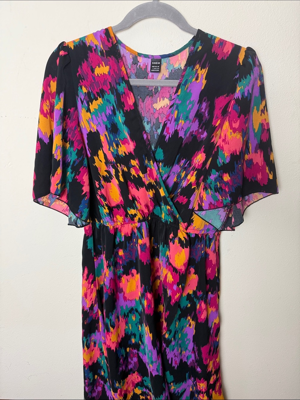 Abstract Print Wrap Dress